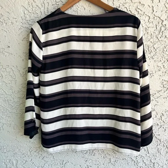 ZARA Basics Quarter Sleeve V-Neck Striped Blouse Women’s Small - Picture 6 of 6